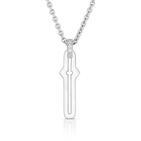 Barbed Cross Large Pendant – White Gold, front view, close-up