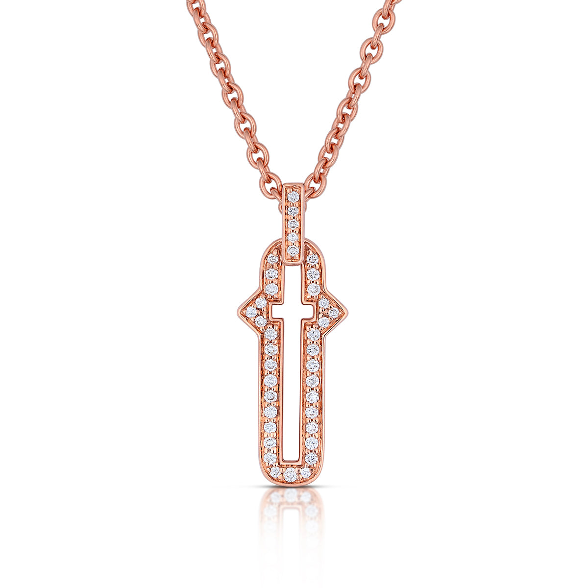 Barbed Cross Small Diamond Pendant – Rose Gold, front view, close-up