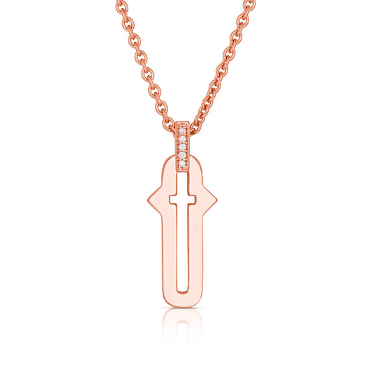 Barbed Cross Small Pendant – Rose Gold, front view, close-up