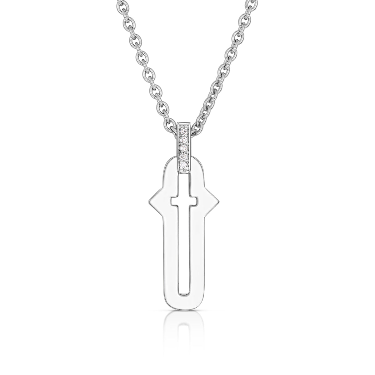 Barbed Cross Small Pendant – White Gold, front view, close-up