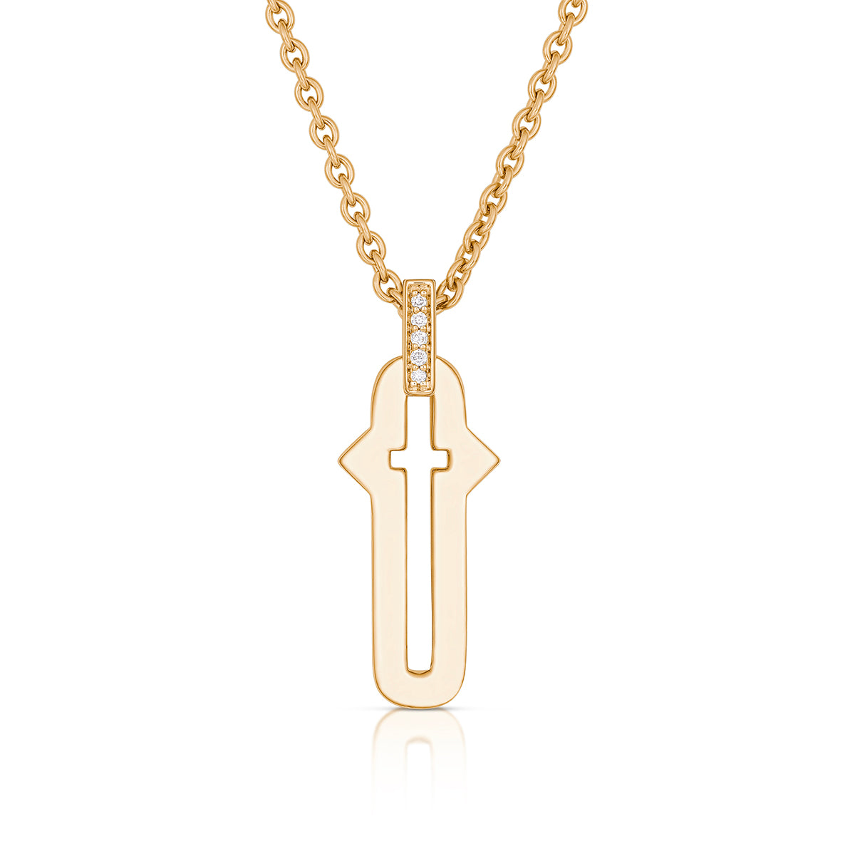 Barbed Cross Small Pendant – Yellow Gold, front view, close-up