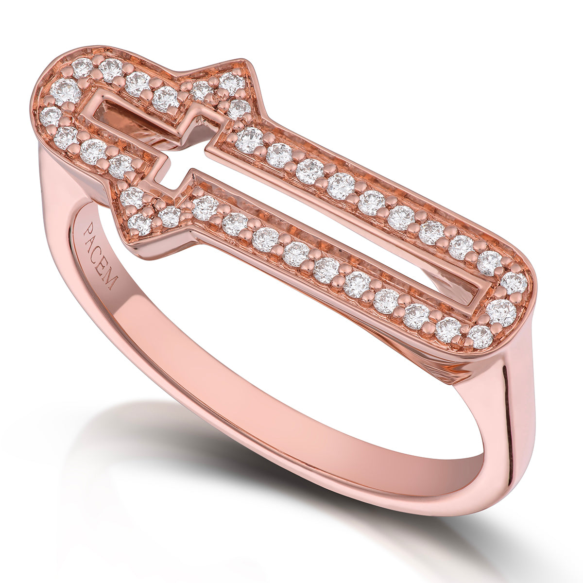 Barbed Cross Diamond Ring – Rose Gold, front view, close-up