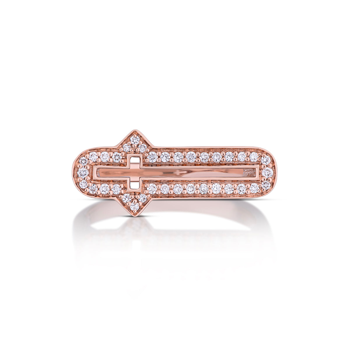 Barbed Cross Diamond Ring – Rose Gold, top view
