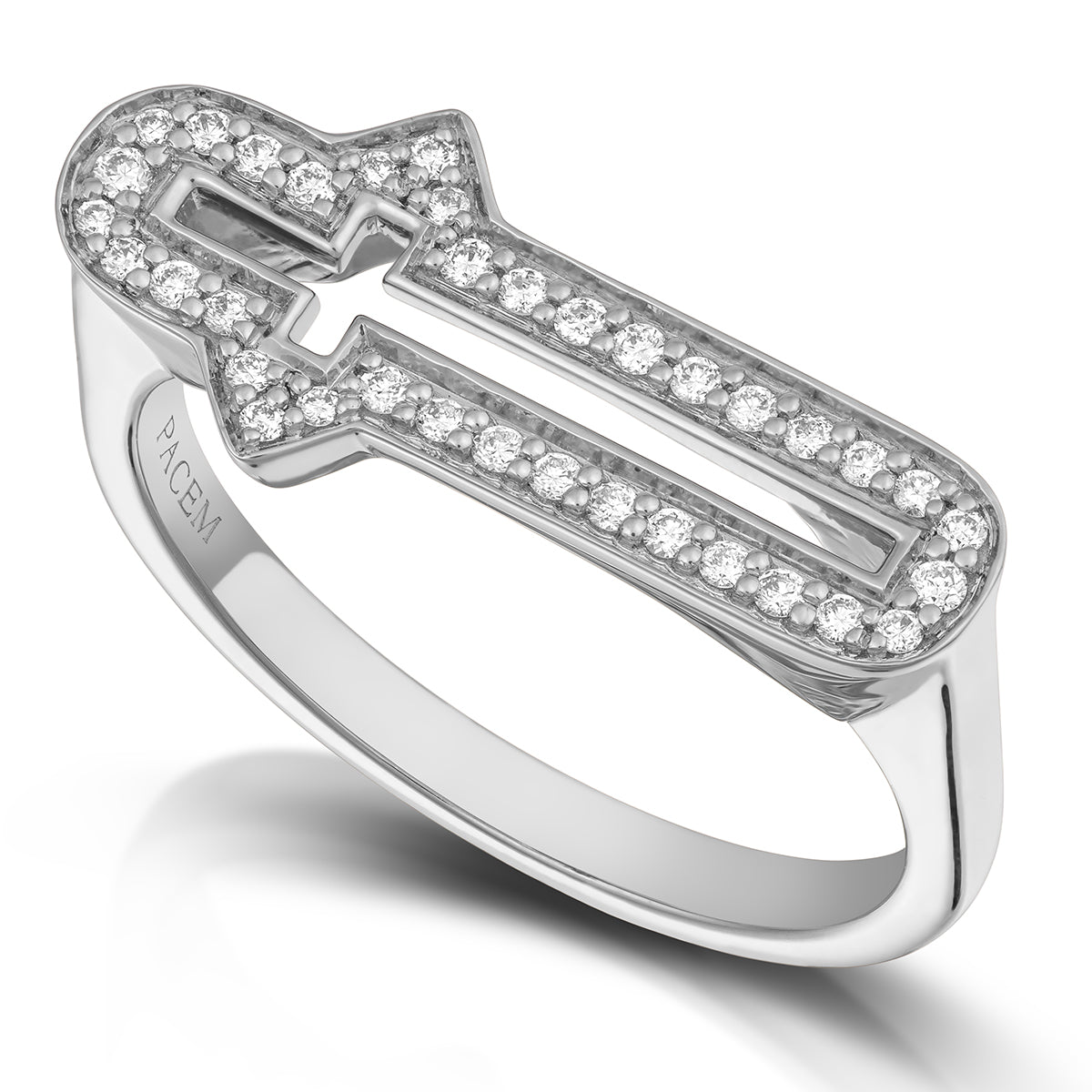 Barbed Cross Diamond Ring – White Gold, front view, close-up