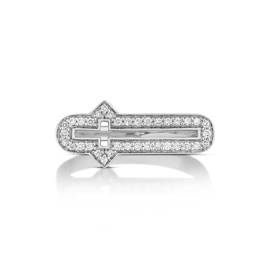 Barbed Cross Diamond Ring – White Gold, top view
