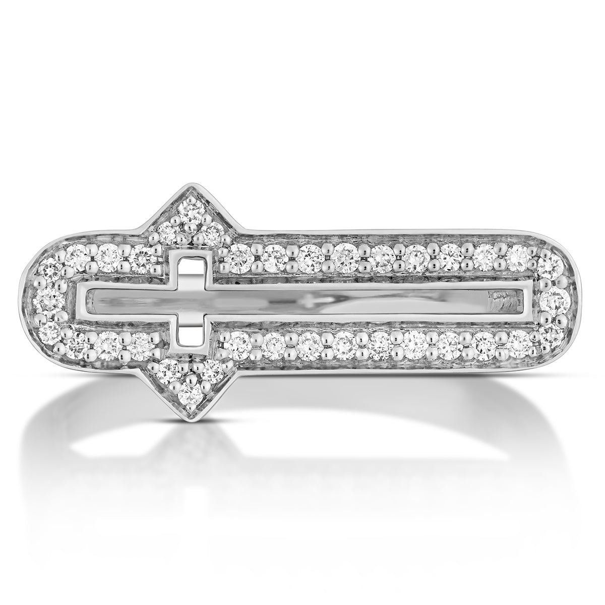 Barbed Cross Diamond Ring – White Gold, top view, close-up