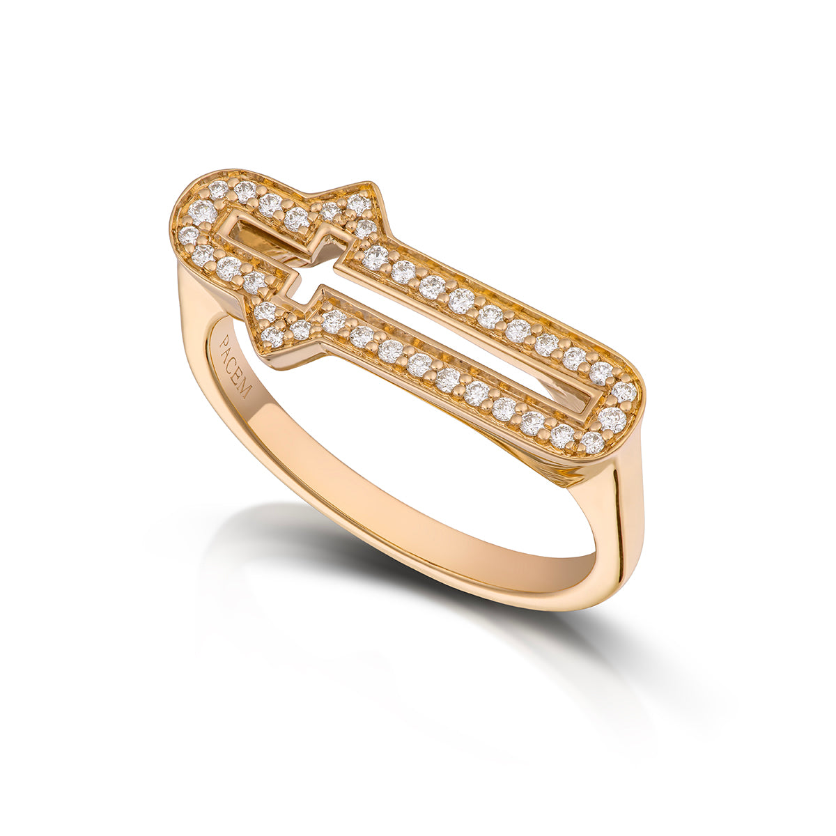 Barbed Cross Diamond Ring – Yellow Gold, front view