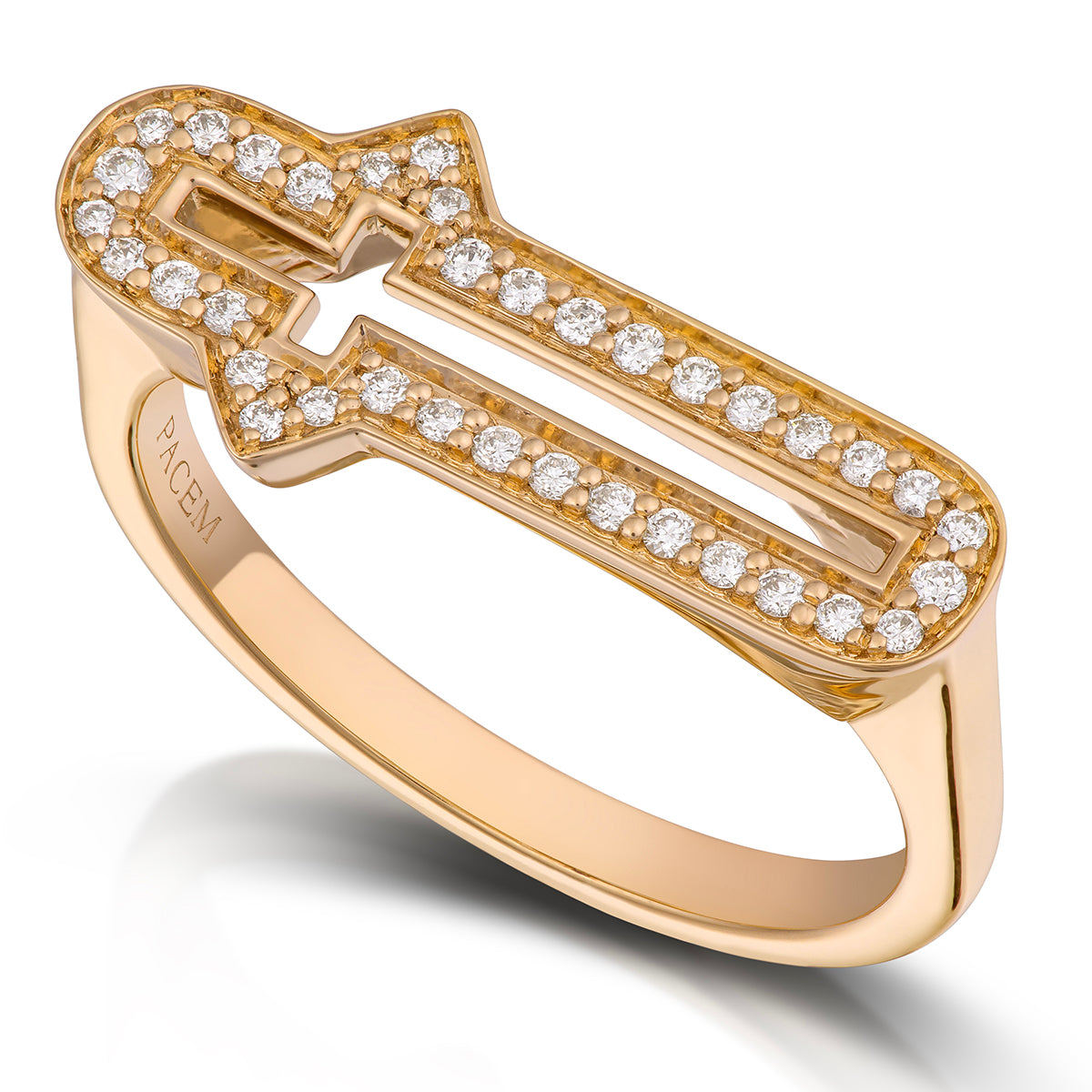 Barbed Cross Diamond Ring – Yellow Gold, front view, close-up