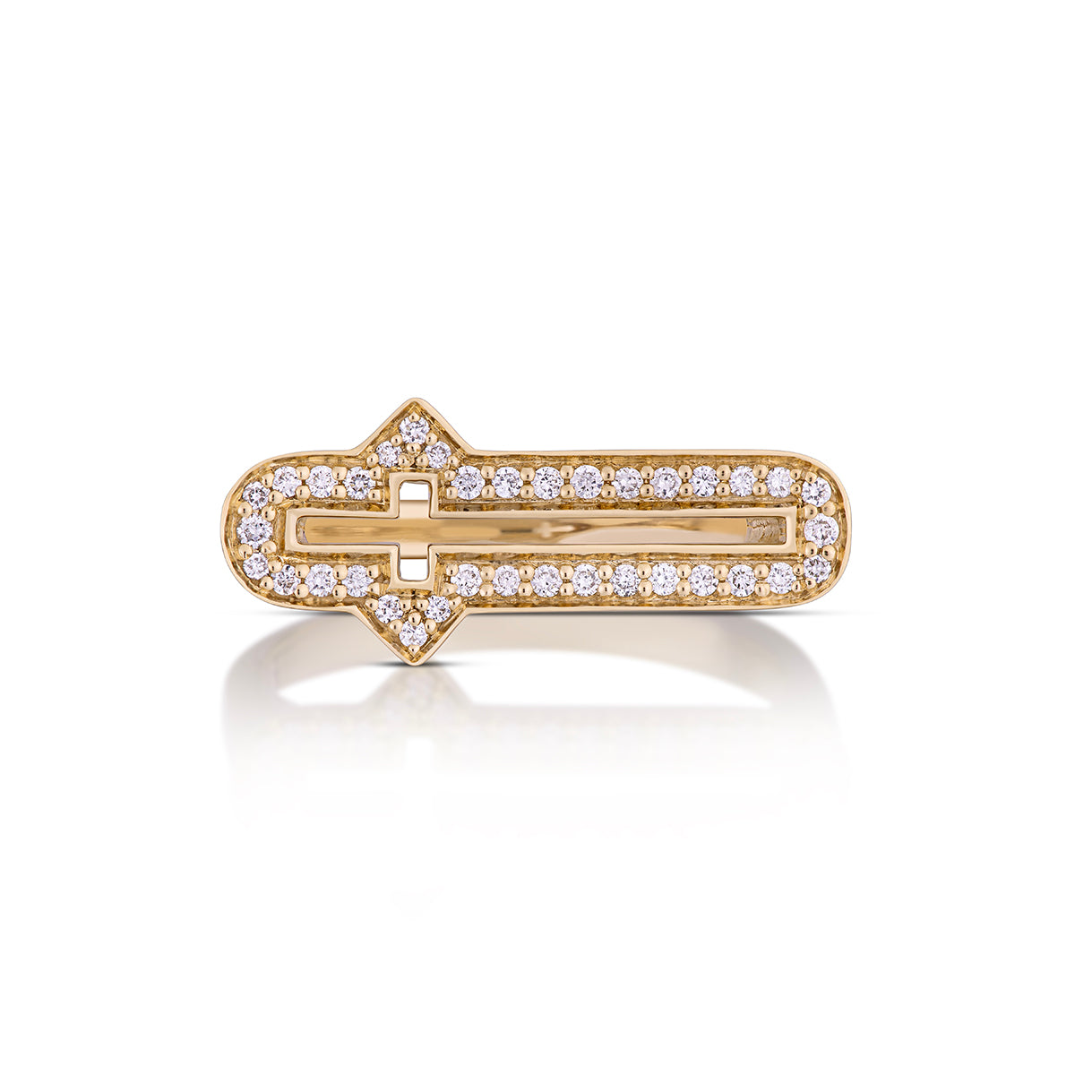 Barbed Cross Diamond Ring – Yellow Gold, top view