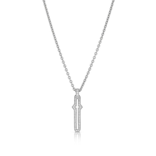 Barbed Cross Large Diamond Pendant – White Gold, front view