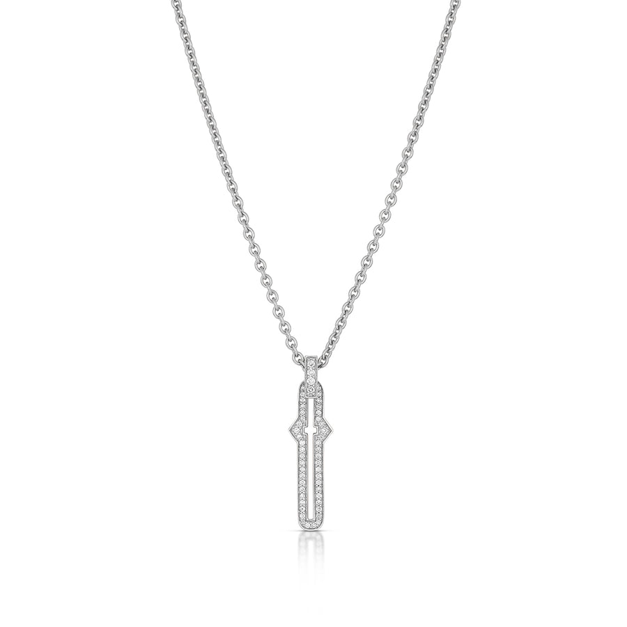Barbed Cross Large Diamond Pendant – White Gold, front view