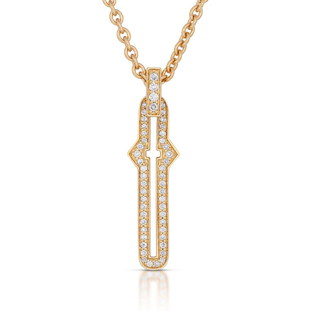 Barbed Cross Large Diamond Pendant – Yellow Gold, front view, close-up