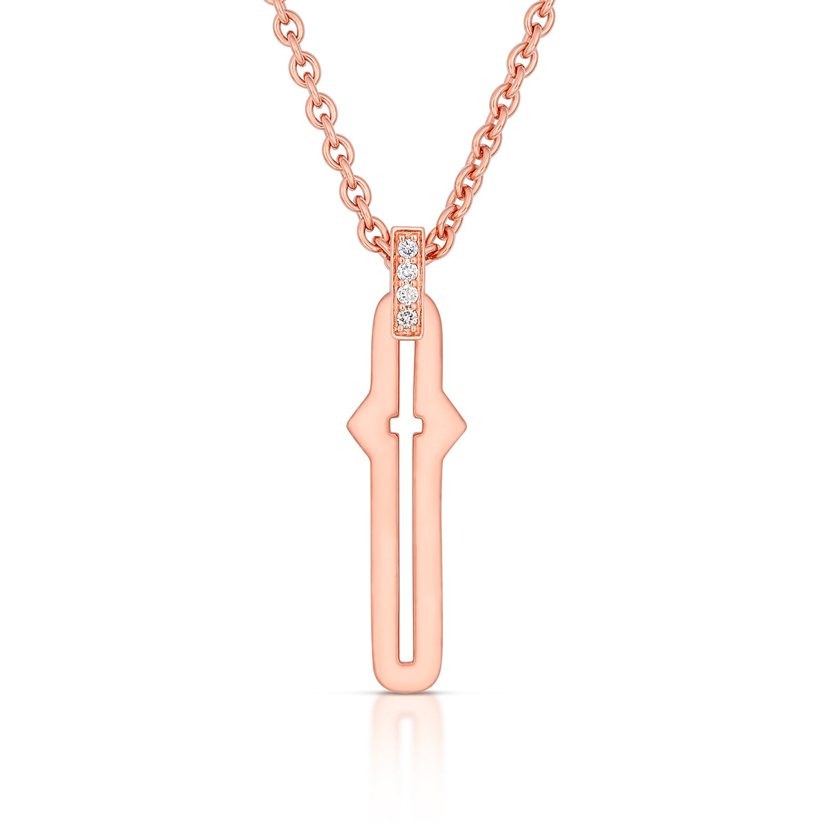 Barbed Cross Large Pendant – Rose Gold, front view, close-up