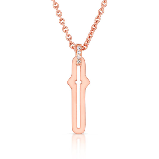 Barbed Cross Large Pendant – Rose Gold, front view, close-up