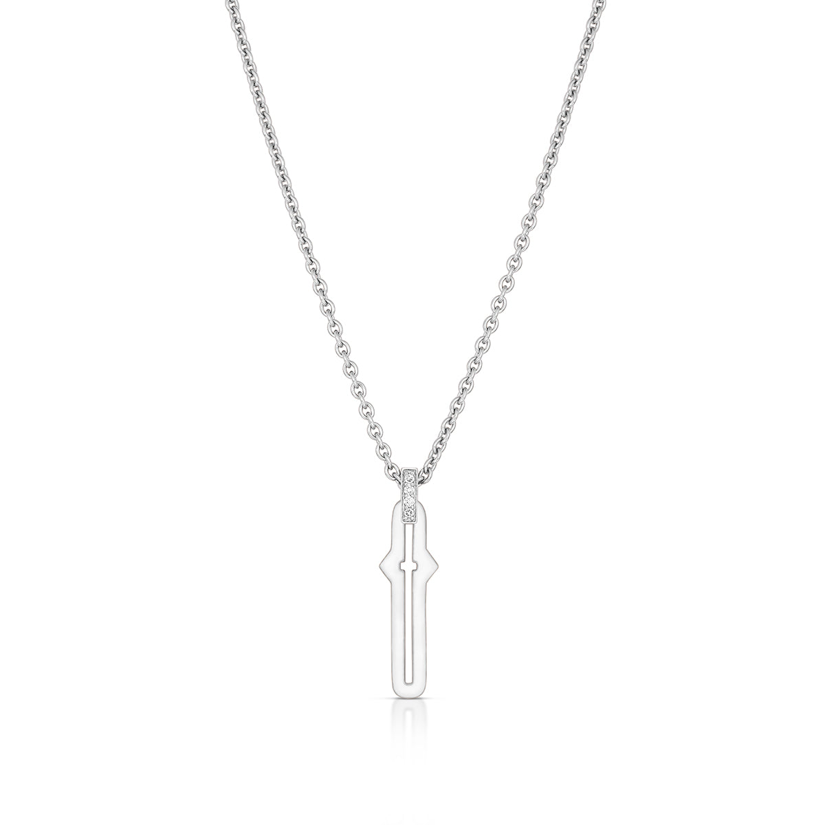 Barbed Cross Large Pendant – White Gold, front view