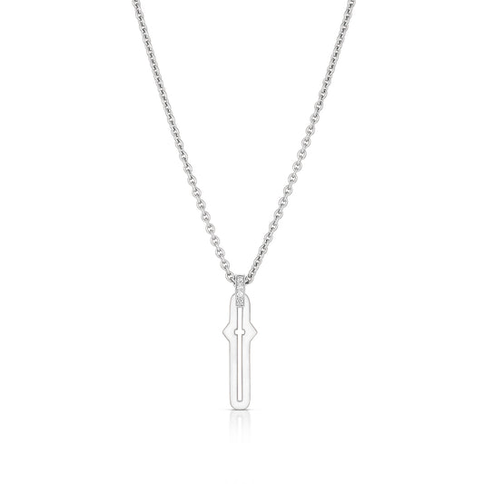 Barbed Cross Large Pendant – White Gold, front view
