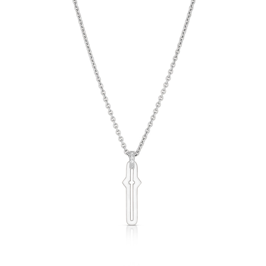 Barbed Cross Large Pendant – White Gold, front view