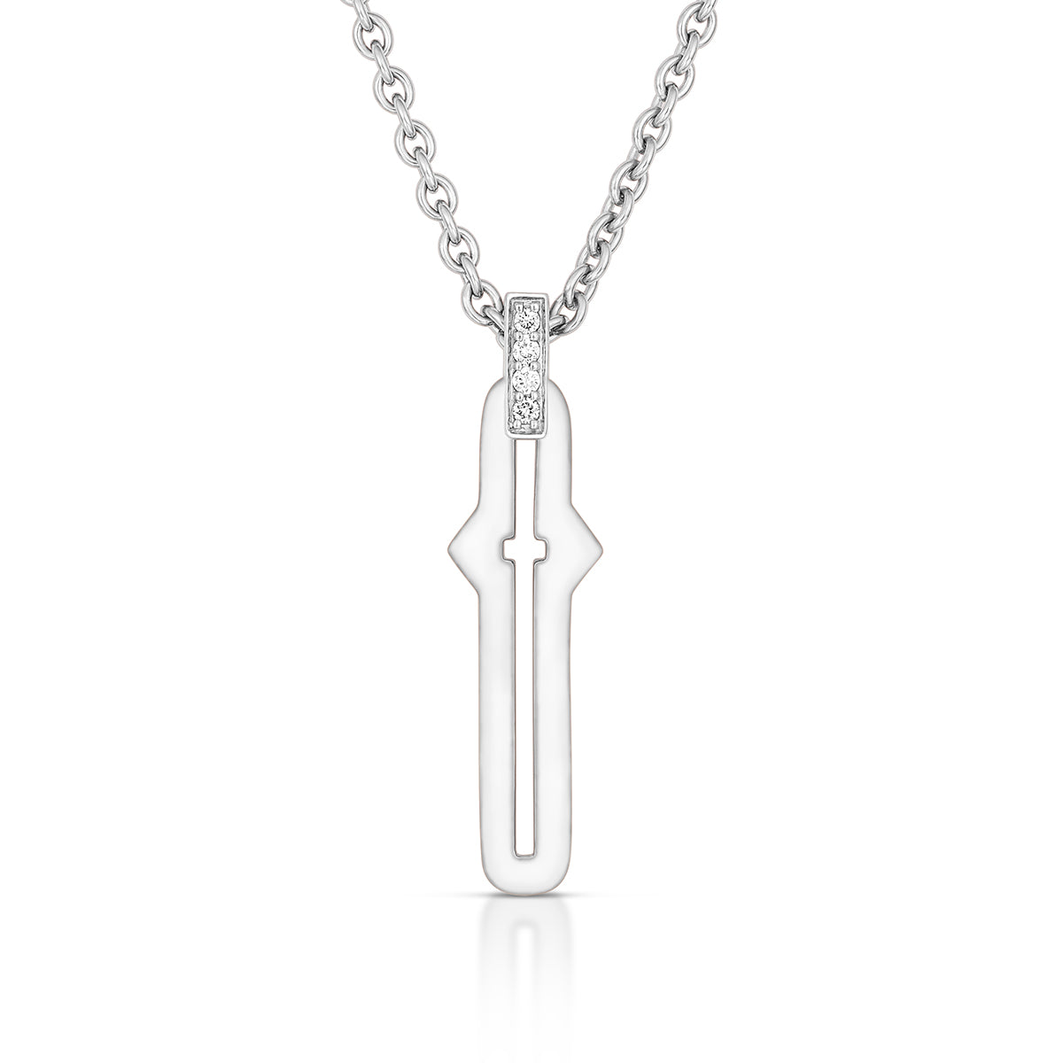 Barbed Cross Large Pendant – White Gold, front view, close-up