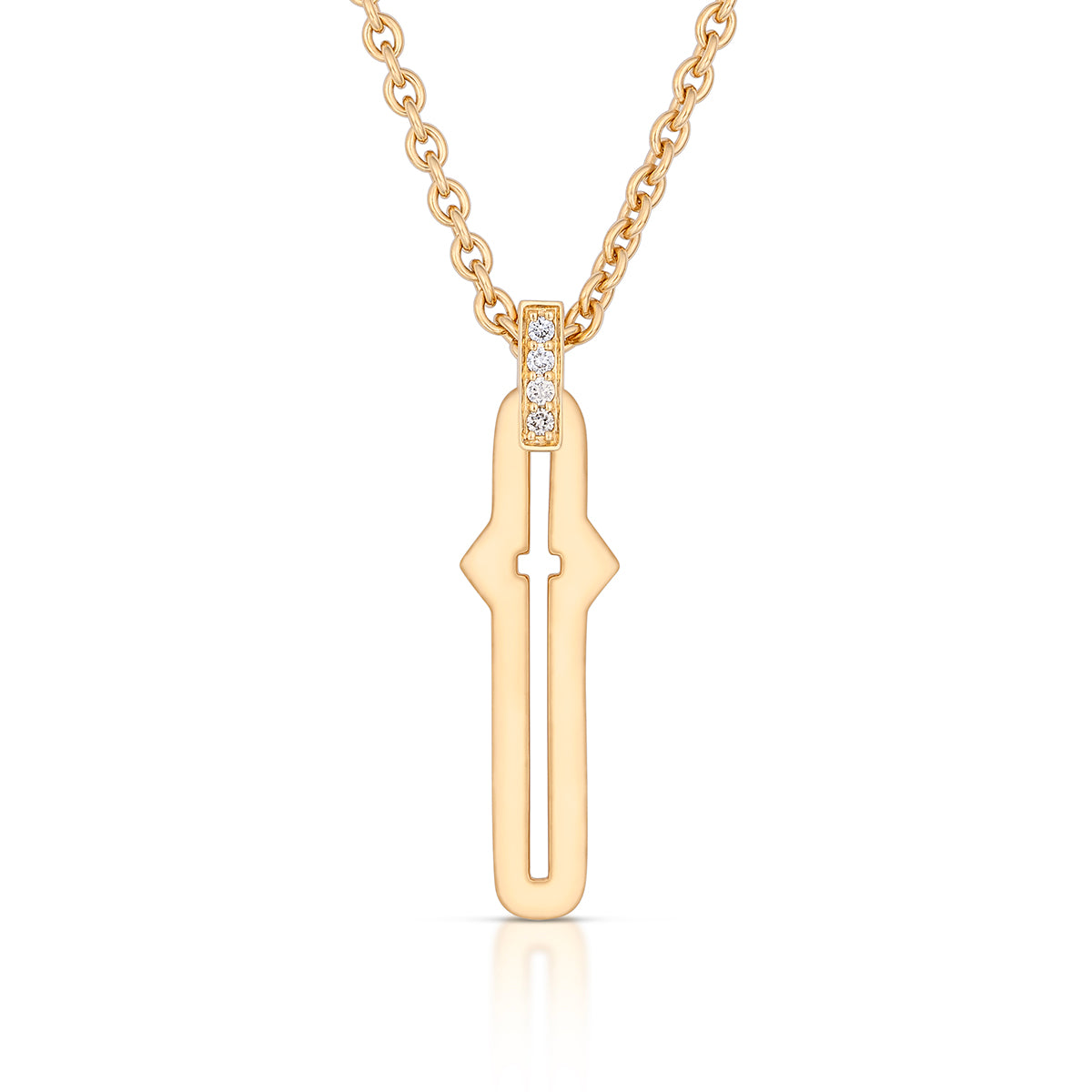 Barbed Cross Large Pendant – Yellow Gold, front view, close-up