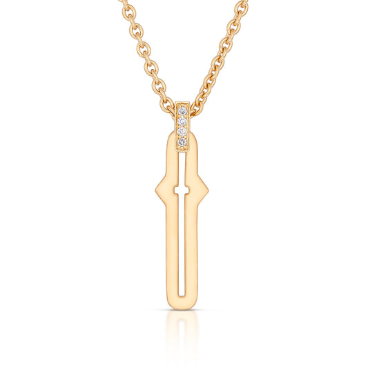 Barbed Cross Large Pendant – Yellow Gold, front view, close-up