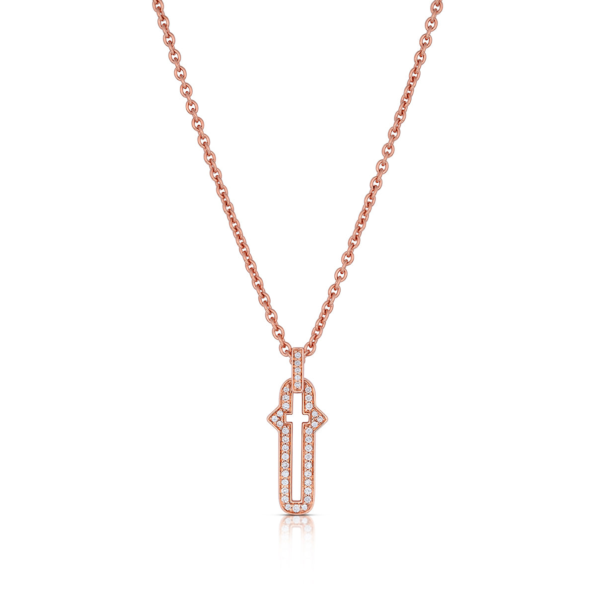 Barbed Cross Small Diamond Pendant – Rose Gold, front view