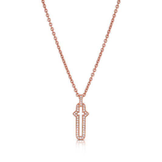 Barbed Cross Small Diamond Pendant – Rose Gold, front view