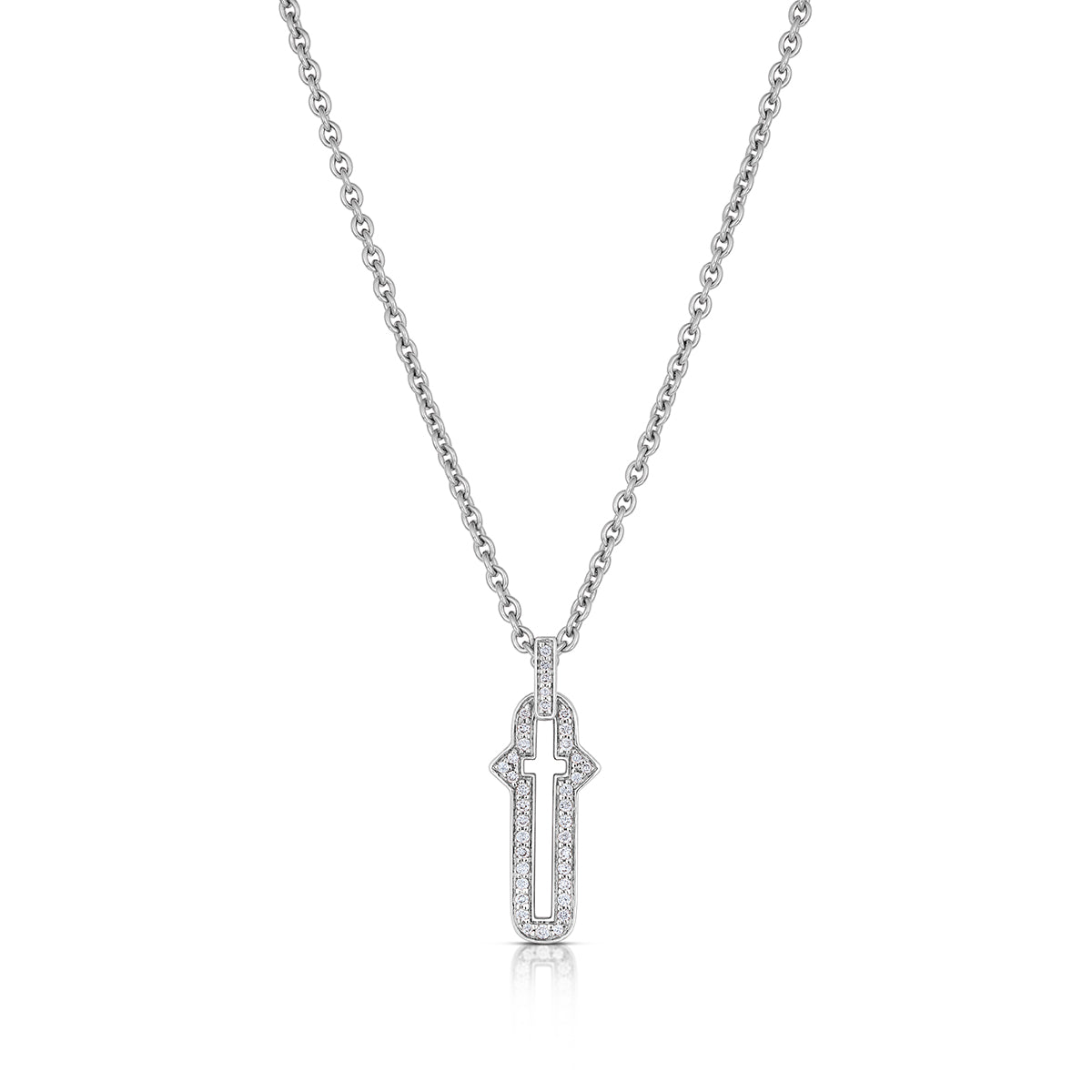 Barbed Cross Small Diamond Pendant – White Gold, front view