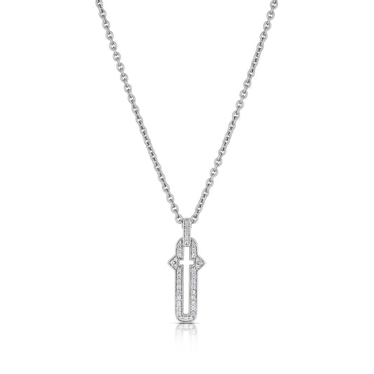 Barbed Cross Small Diamond Pendant – White Gold, front view