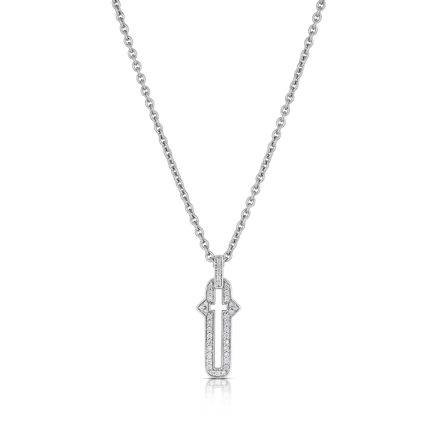 Barbed Cross Small Diamond Pendant – White Gold, front view
