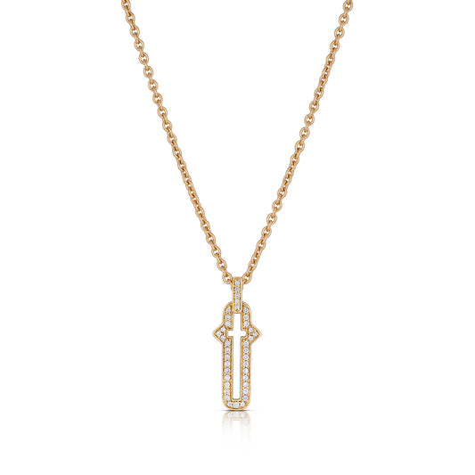 Barbed Cross Small Diamond Pendant – Yellow Gold, front view