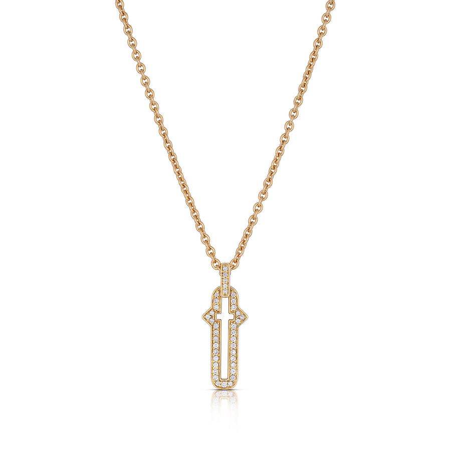 Barbed Cross Small Diamond Pendant – Yellow Gold, front view