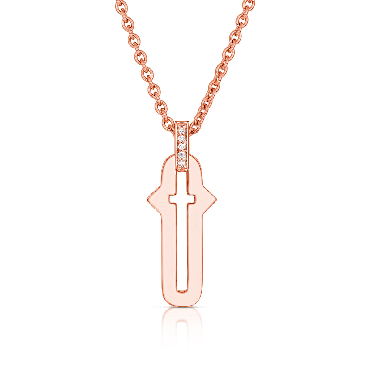 Barbed Cross Small Pendant – Rose Gold, front view, close-up