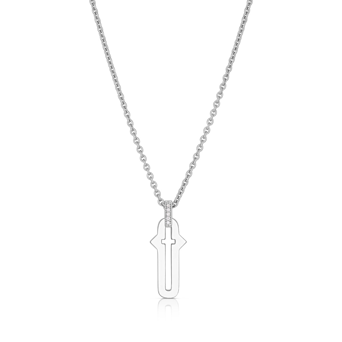 Barbed Cross Small Pendant – White Gold, front view