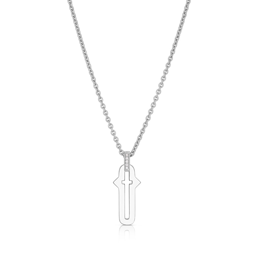 Barbed Cross Small Pendant – White Gold, front view