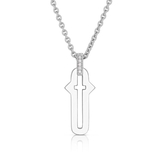 Barbed Cross Small Pendant – White Gold, front view, close-up
