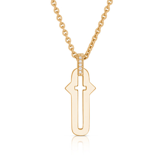 Barbed Cross Small Pendant – Yellow Gold, front view, close-up