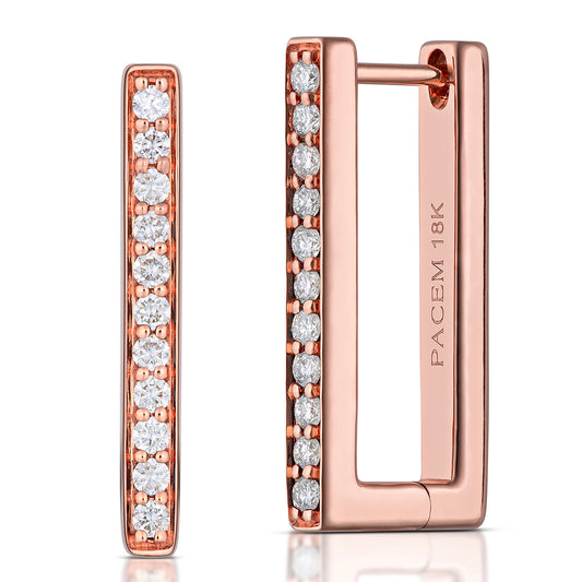 Large Rectangular Diamond Hoop Earrings in Rose Gold, side view, close-up