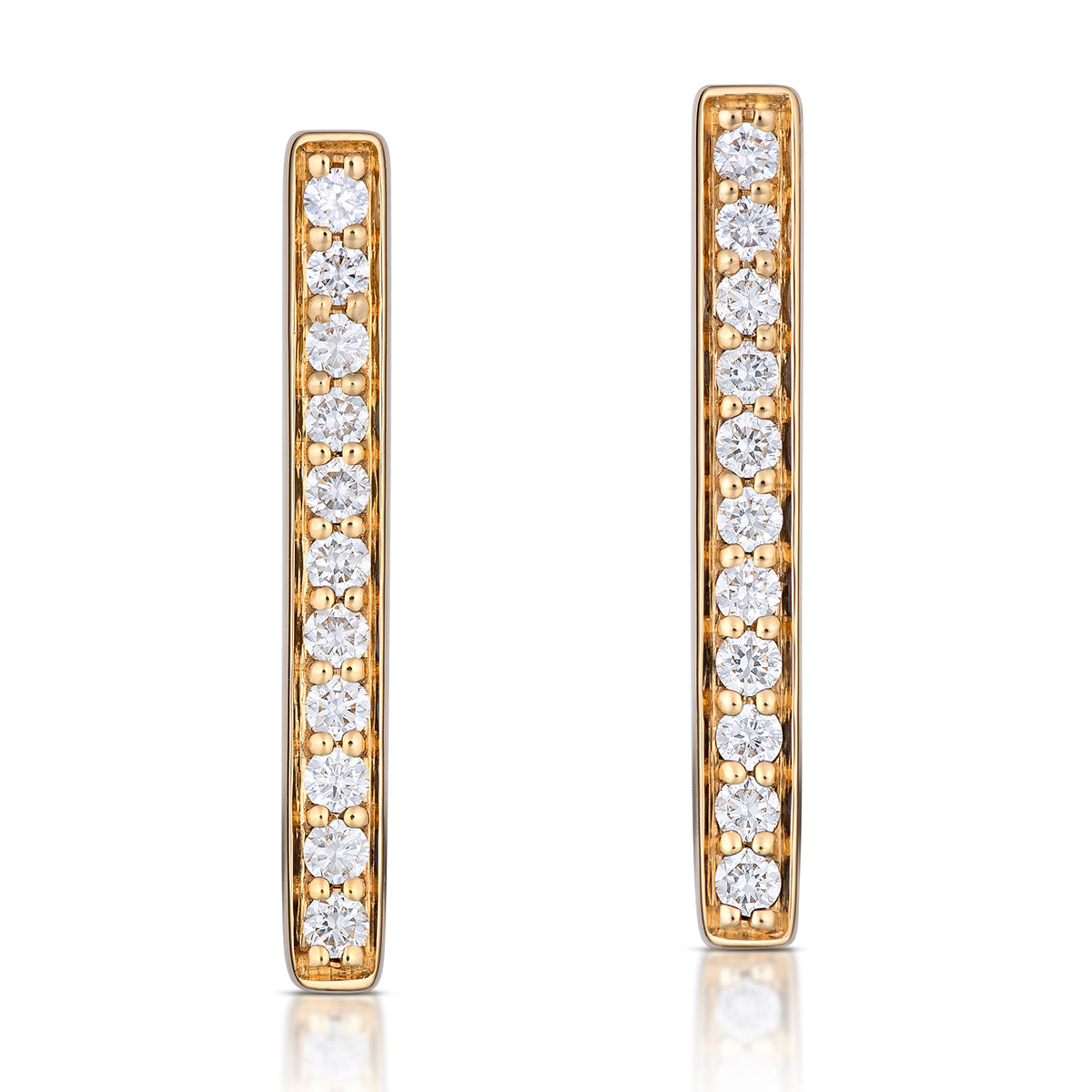 Large Rectangular Diamond Hoop Earrings in Yellow Gold, front view, close-up