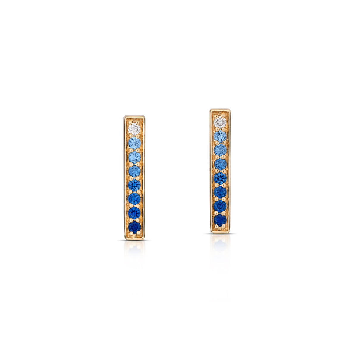 Medium Rectangular Blue Ombré Sapphire Hoop Earrings in Yellow Gold, front view