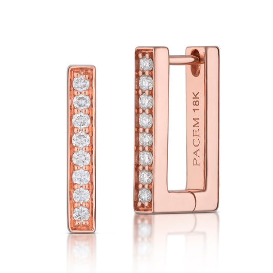 Medium Rectangular Diamond Hoop Earrings in Rose Gold, side view, close-up