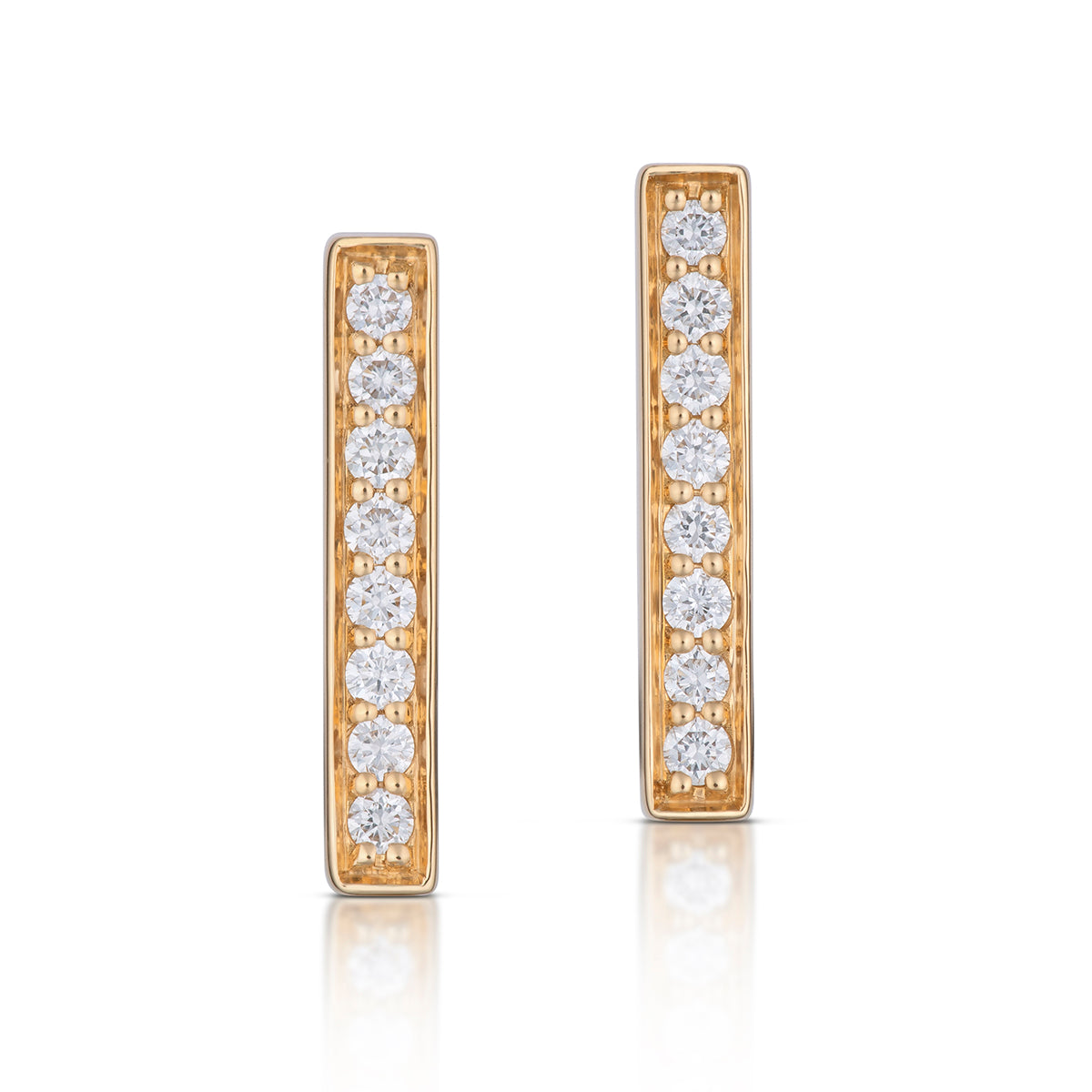 Medium Rectangular Diamond Hoop Earrings in Yellow Gold, front view, close-up