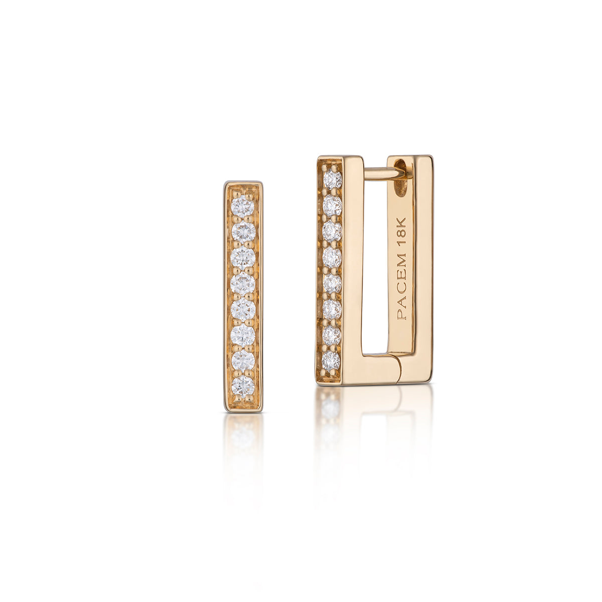 Medium Rectangular Diamond Hoop Earrings in Yellow Gold, side view
