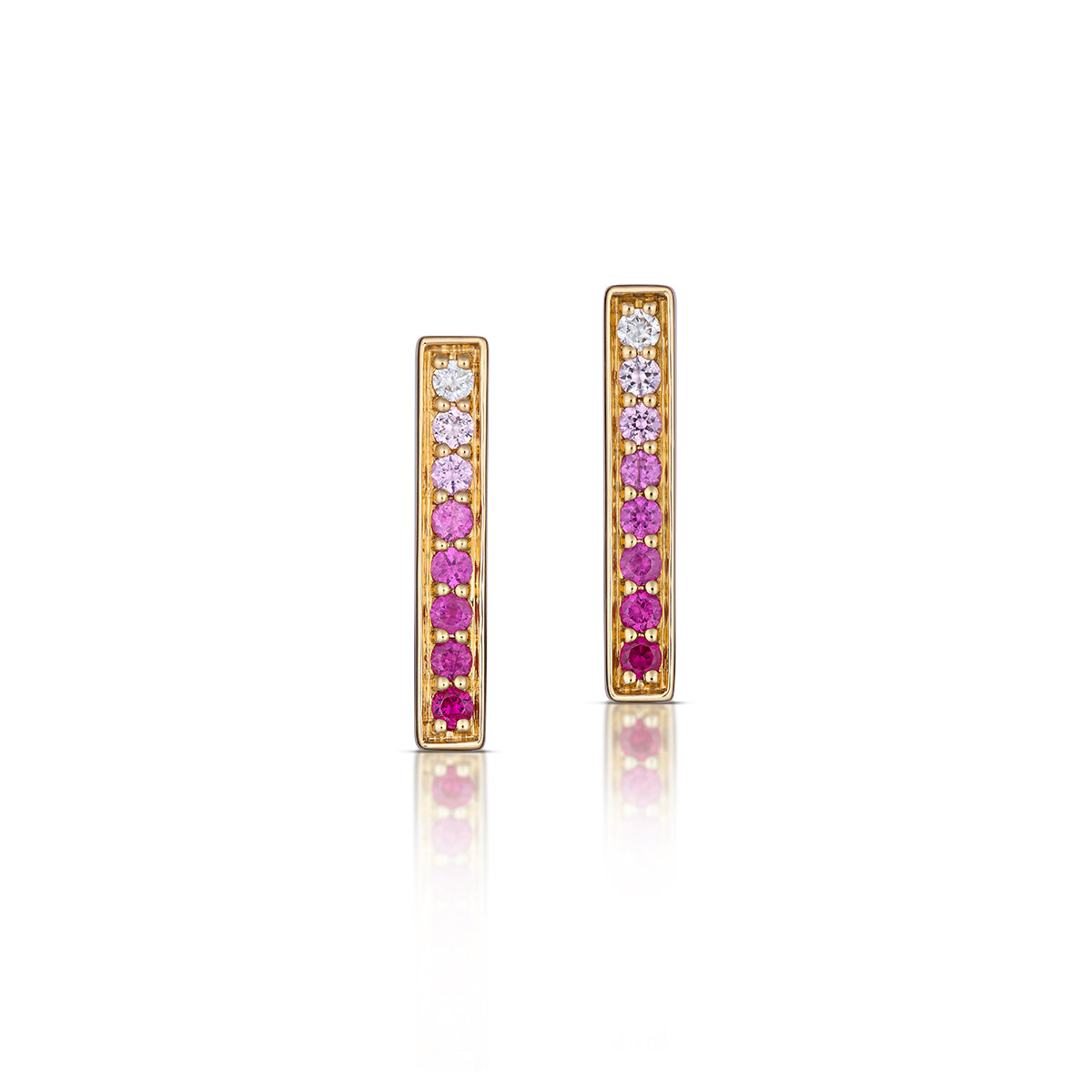 Medium Rectangular Pink Ombré Sapphire Hoop Earrings in Yellow Gold, front view