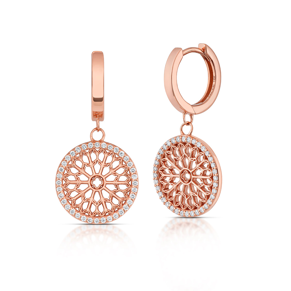 Notre Dame Rose Window Diamond Drop Earrings – Rose Gold, side view