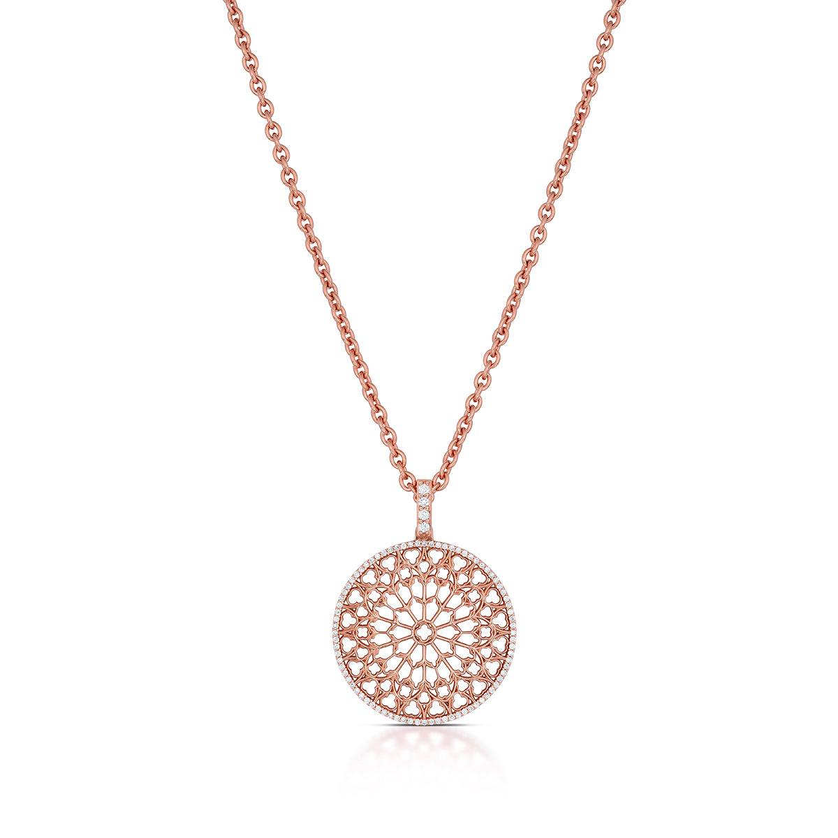 Notre Dame Rose Window Diamond Pendant – Rose Gold, front view