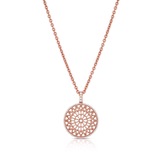 Notre Dame Rose Window Diamond Pendant – Rose Gold, front view