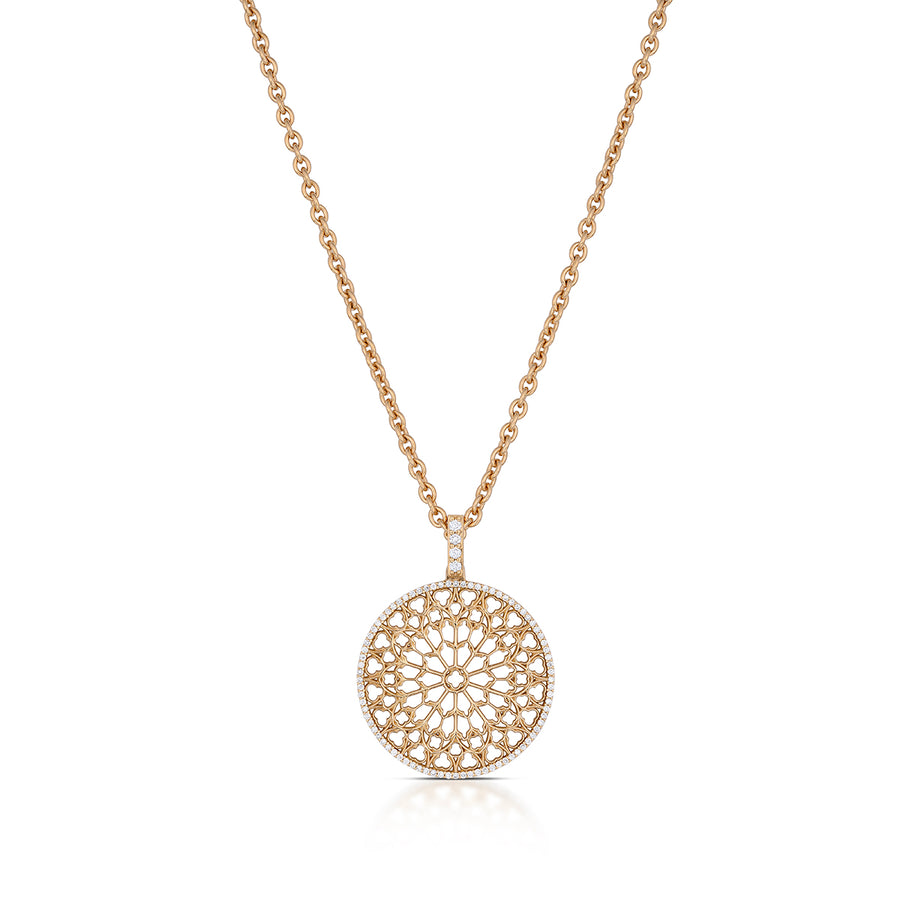 Notre Dame Rose Window Diamond Pendant – Yellow Gold, front view