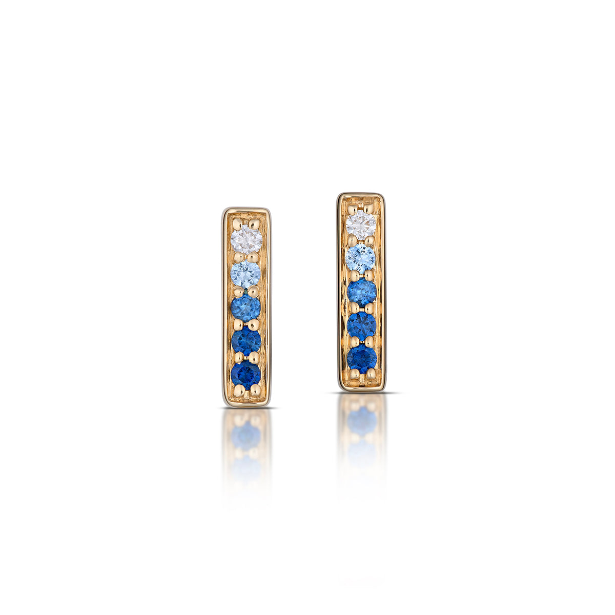 Small Rectangular Blue Ombré Sapphire Hoop Earrings in Yellow Gold, front view