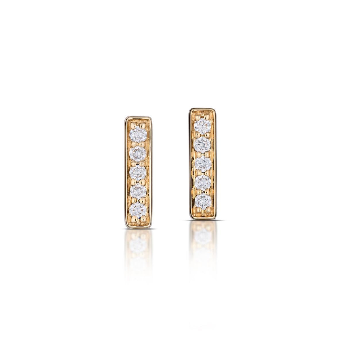Small Rectangular Diamond Hoop Earrings in Yellow Gold, front view