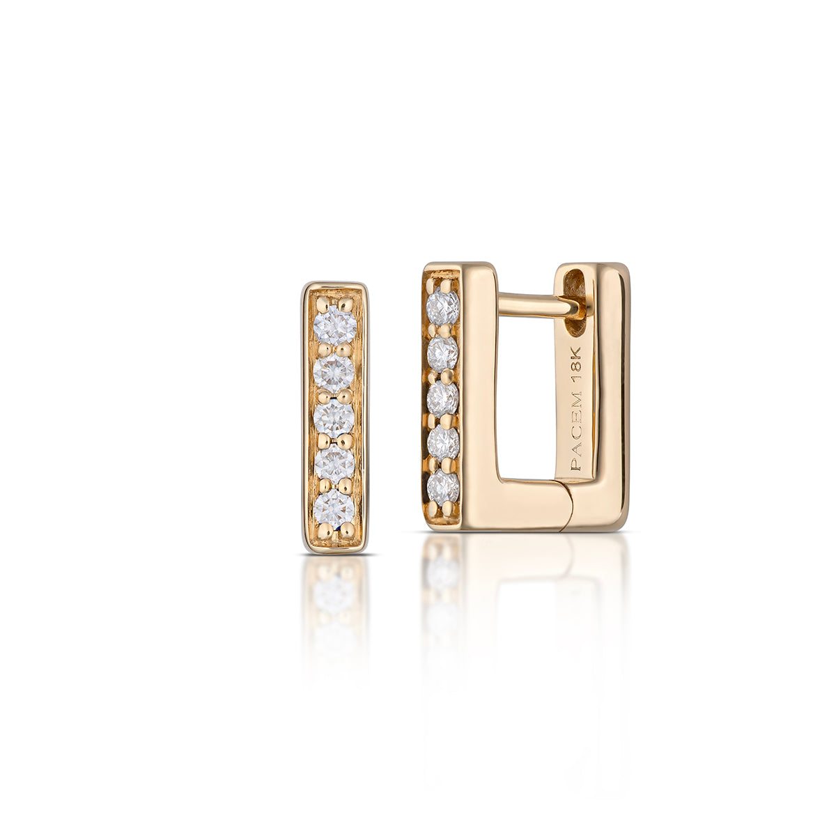 Small Rectangular Diamond Hoop Earrings in Yellow Gold, side view